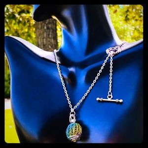 Handmade layering necklace crocheted bead pendant